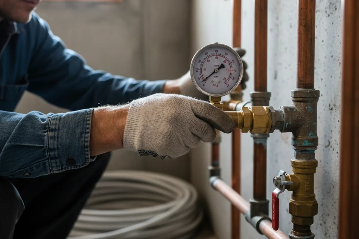Pressure testing a repaired line during Water Line Repair in Worcester